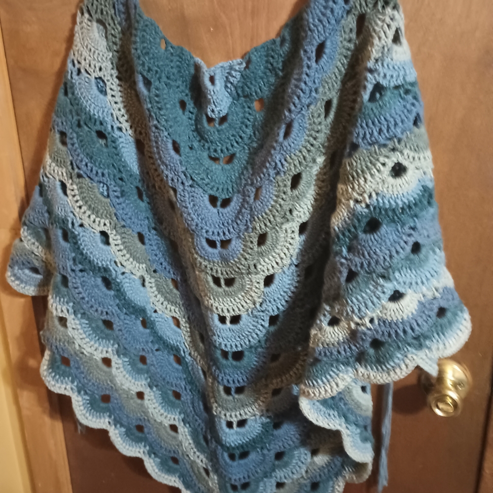 Blue and Gray Women's Crochet Shawl